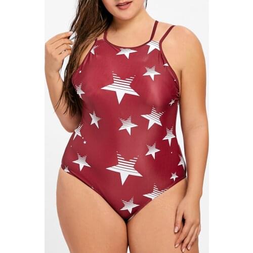 Woman Plus size Swimsuit Star One Piece Bathing Suit Red for Women Big Beach Swimming Vintage Bather Female Swimwear