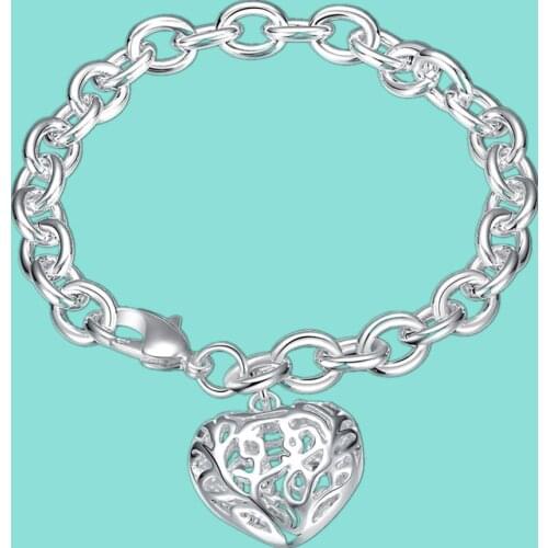 925 Sterling Silver Hollow Heart Lobster Clasp Charm Bracelets For Women Fashion Wedding Engagement Fine Jewelry