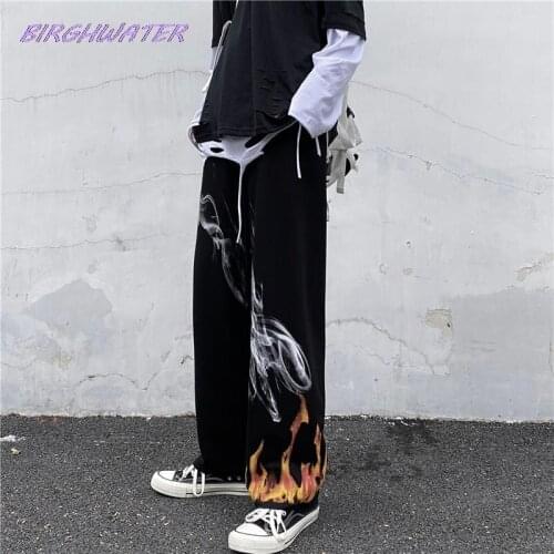 2021 Woman Pants Autumn Japanese Pattern Hip Hop Wide Leg Pant Harajuku Jogger Casual Women Men Trousers Oversize