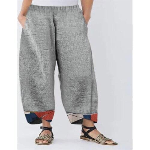 Womens Printed Splicing Straight-Leg Loose Cotton Linen Casual Womens Trousers For Casual Daily Wear Pants Clothing 2021