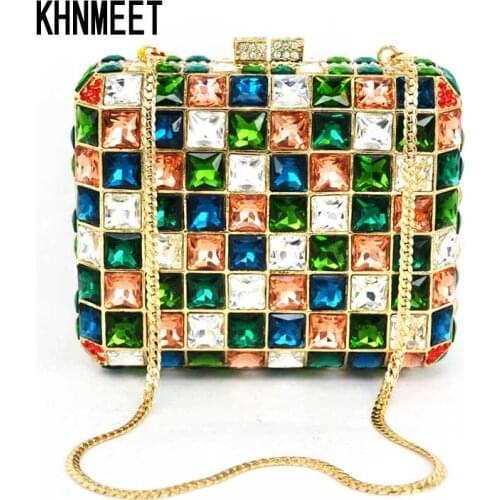 Womens Prom Party Clutch Purses Latticed Crystal Purse Rhinestones Evening bag Ladies Square Bridal Handbags Clutch Bags SC430