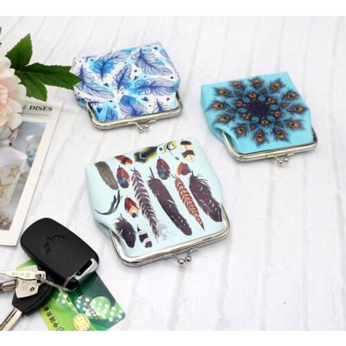 Feather Print Womens Coin Purse Creative Fashion Trend Short Wallet Bank Card ID Card Business Card Multifunctional Storage Bag