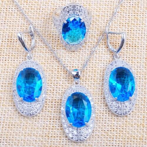 Cubic Zirconia Wedding Jewelry Sets Russian Style For Women Silver Color Crystal Earrings Ring Necklace Pendant TZ0288