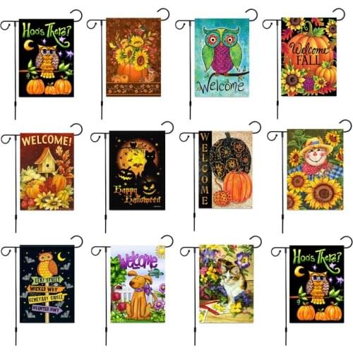 10PCS Pumpkin Halloween Garden Flag Weatherproof Double Sided Burlap Banner Pattern Decoration Outdoor Lawn Decor Flag Home Deco