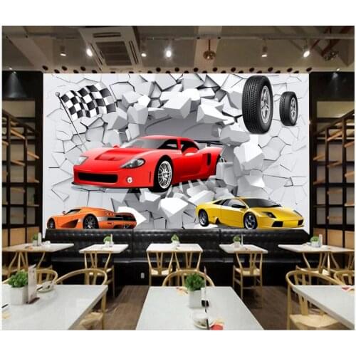 WDBH Custom photo 3d wallpaper Broken wall racing sports car auto tooling decor room 3d wall murals wallpaper for walls 3 d