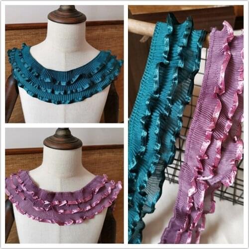 6Meters Diy Baby Doll Clothes Material Collar Cuff Bottom Green Purple Three-Layers Pleated Lace Trim Ruffle Laces Accessories
