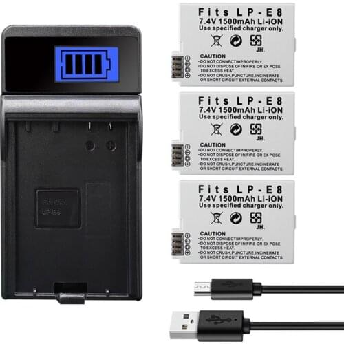 LP-E8 Battery for Canon EOS 550D 600D 650D 700D X4 X5 X6i X7i T2i T4i T5i T3i Rebel 1500mAh LP E8 LPE8 Camera Batteries