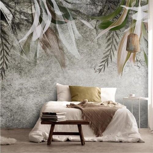 Milofi custom 3d large mural wallpaper Nordic retro hand-painted abstract art leaf plant bedroom living room photo background wa