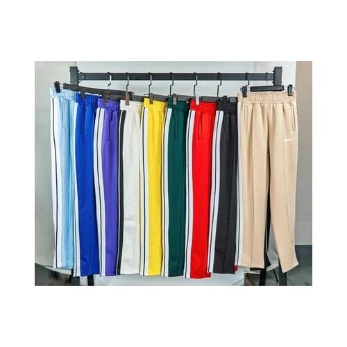Palm Angels 22SS Letter Logo striped side zipper retro campus mens womens sports casual Pants high quality