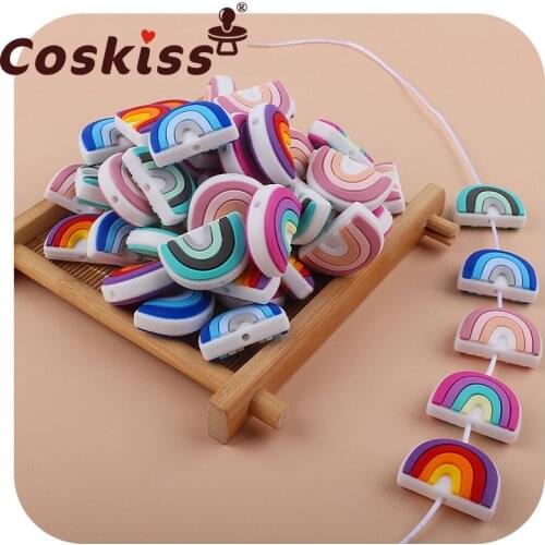Coskiss 5pcs Rainbow Silicone Baby Teething Beads Nursing Teether Toys For New Born Silicone Beads Pacifier Dummy Chains DIY