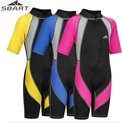 Sbart Childrens 2mm Neoprene Wetsuit Boys Girls 2-12Y Short Sleeve Diving Suit Anti-UV Thermal Anti-jellyfish Kids Swimwear