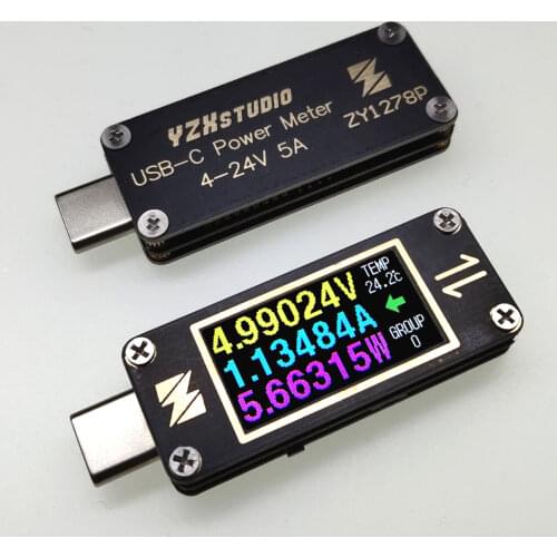 YZXSTUDIO Mini USB-C PD Tester Voltage and Current Ripple Dual Type-C Meter ZY1278P
