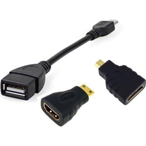 Android Tablet Cable Adapter Set Micro USB OTG to USB 2.0 Adapter + HDMI Adapter HDMI Female to Micro/Mini Male 3 Pc Set