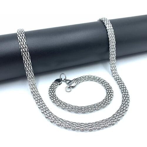 8MM Corn Necklace Mesh Link Chain Bracelet 304 Stainless Steel Jewelry High Quality Never Rub Off Hip Hop Gifts Set