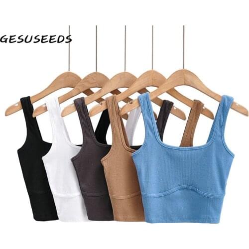 Summer Knitted Tank Top Women Vintage Solid Tops Sexy Corset Top Sleeveless Square Neck Tops Slim Chic Vest White Crop Top Black