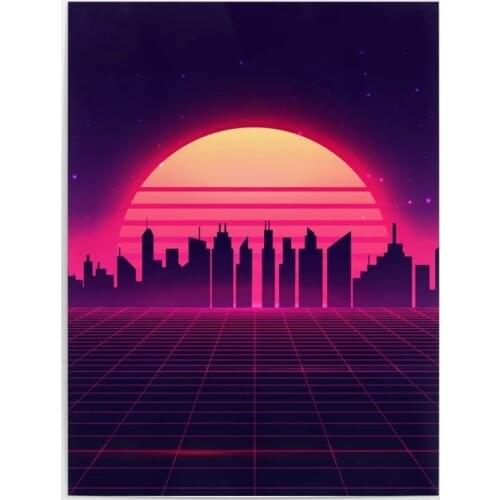 Modular Canvas HD Prints Pictures Retro Vaporwave Wall Artwork Paintings Home Decoration City Skyline Posters For Living Room