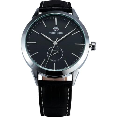 New FORSINING Top Luxury Rose Gold Case Automatic Mens Dress Wristwatch Simple Dial Leather Strap Business Mechanical Watch Men