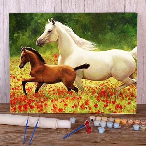 Animal Horse Flower Painting By Numbers Complete Kit Acrylic Paints 50*70 Canvas Pictures Wall Paintings Children Handiwork