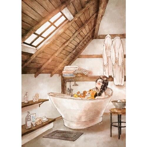 Bathing girl and dog set Needlework Cross stitch 14CT Unprinted Embroidery kits Arts Cross-Stitching,DIY Handmade Home Decor