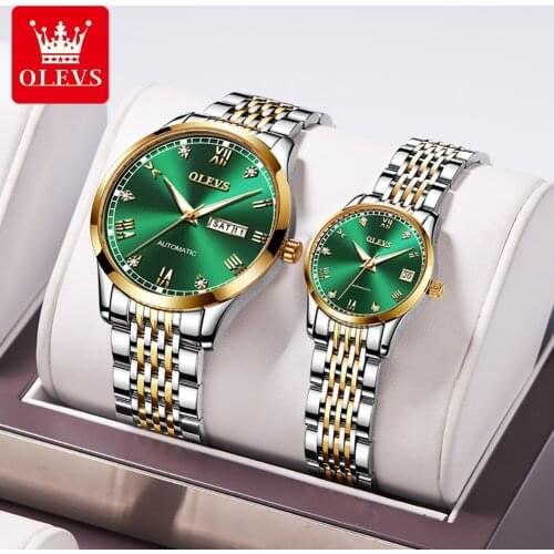 OLEVS 2021 New Fashion Couple Watch Couple Top Brand Luxury Mechanical Waterproof Green Ladies Casual Watch Relogio Feminino