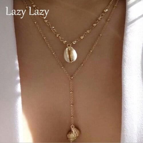 Bohemia Shell Necklace Alloy Conch Pendant Necklaces Women Gold Color Multilayer Personality Necklaces Choker Jewelry Party Gift