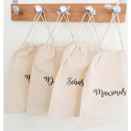 Personalised Favour Bags with Calligraphy Font Cotton Drawstring Pouch Custom Named Gift Bags - Weddings, Baby Showers, Parties