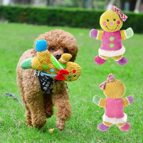 Gingerbread Man Plush Squeaker Puppy Dog Chew Toy for Small Dogs Bite Resistant Pet Accessories Poodle Toys Mascotas Products
