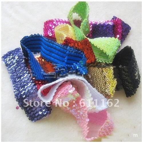100pcs About 19 cm (5 row )Sequin Headbands Mix Color Child Headbands For Girl Stretch Sequin Headband 12 different colours