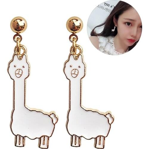 Womens Earrings Trendy KAWAI Cartoon Alpaca Fashion Drop Earrings Cute Dangle Earrings Gift
