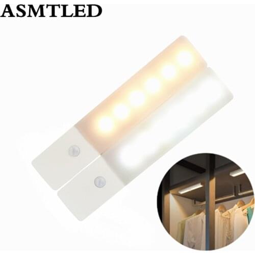LED Under Cabinet Light PIR Motion Sensor Lamp 6 LED Wireless USB Rechargeable Kitchen Lights for Wardrobe Closets Lamp Lighting