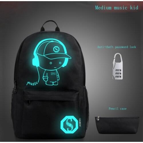 Computer bag middle school student bag Mens luminous outdoor backpack plus pen bag and anti-theft password lock