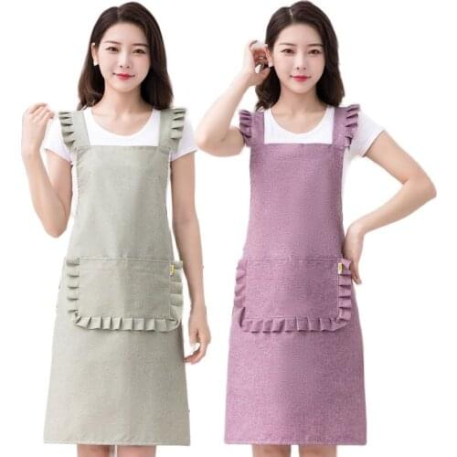 Cotton Linen Waterproof Oil Proof Apron 2021 Female Household Kitchen Cooking Princess Apron Korean Kitchen Supplies