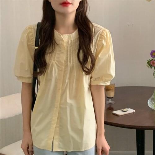 Alien Kitty Korean O-Neck Office Lady Loose Outwear Short Sleeves Summer 2021 Women Retro Hot New Casual All Match Solid Shirts