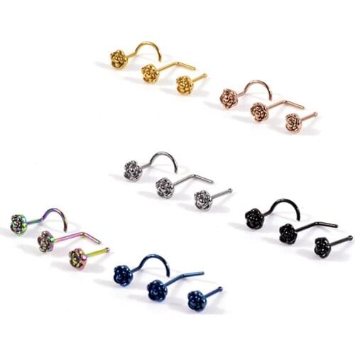 Body Punk 1pc Nose Rings Rose Flower Nose Hoop Stud Piercings Screw Stainless Steel Body Piercing Jewelry for Women