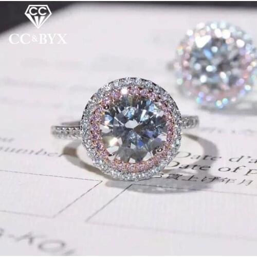 CC Wedding Rings For Women Silver 925 Cubic Zirconia Round Pink Diamant Ring Bridal Engagement Romantic Anel Drop Shipping CC593