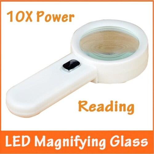 10X Illuminated Household Office Reading Magnifier Dedicated Handheld Magnifying Glass Lupa with LED Lights for Field Test