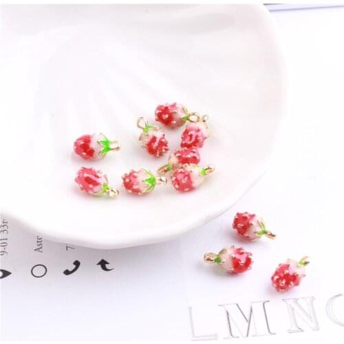 2017 New Style 50pcs/lot Alloy drop oil Gold Tone 3D Strawberry Shape Metal fruit Charms Diy Jewelry Earring/Necklace Pendants