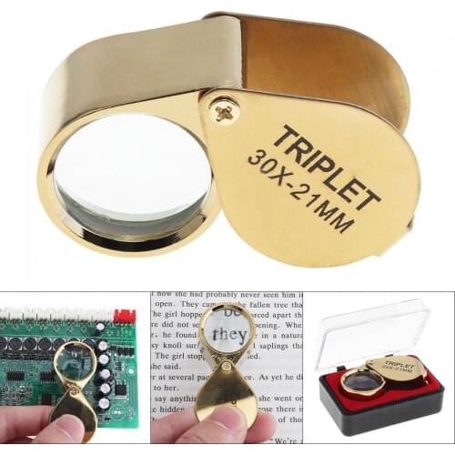 30X 21mm Metal Golden Triplet Eye Optical Glass Magnifier Power Loupe for Reading and Inspection