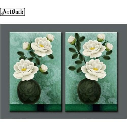 5d diamond painting flower vase full square drill mosaic artwork 3d round diamond embroidery 2pcs living room decoration