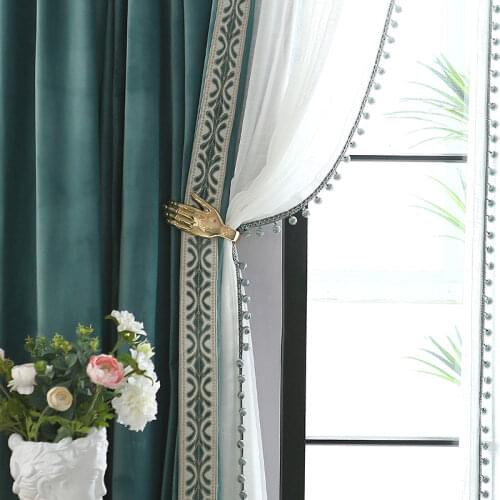 American Light Luxury Nordic Simple Warm Atmosphere Green Velvet Curtins for Living Room Bedroom Custom Home Decoration