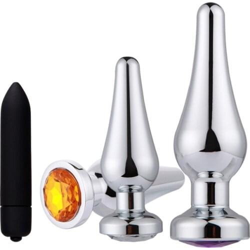 2- 4pc/Set Crystal Stainless Steel Butt Plug Dildo Vibrator Anal Sex Toys Massager Anal Plug Women Clitoris Stimulation Vibrator