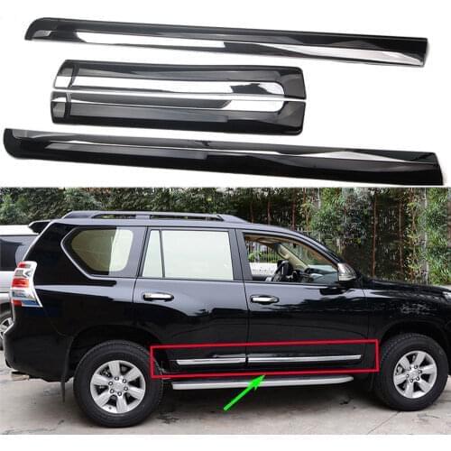 BBQ@FUKA For Toyota Prada 2014 2015 2016 2017 2018 4pcs Chrome ABS Car Body Door Side Molding Cover Trim Sticker Black+Silver