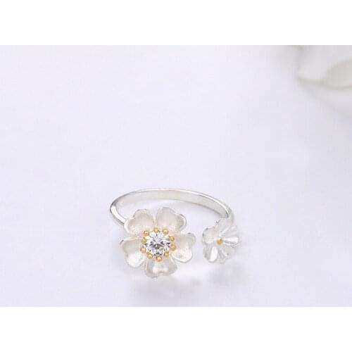 Bohemian Fashion Adjustable Silver Crystal Flower Rings Little Flower Open Size Ring for Women and Girls
