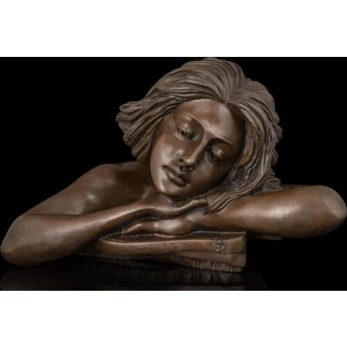 48 CM Western Art Deco Bronze Women Girl bend over the table to rest Sculpture