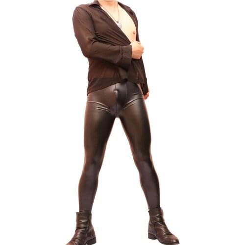 Sexy Mens Tight Leather Pants Stage Dance Wear Pencil Pants Skinny Fashion Casual Leggings Convex Slim Fit Club Waterproof