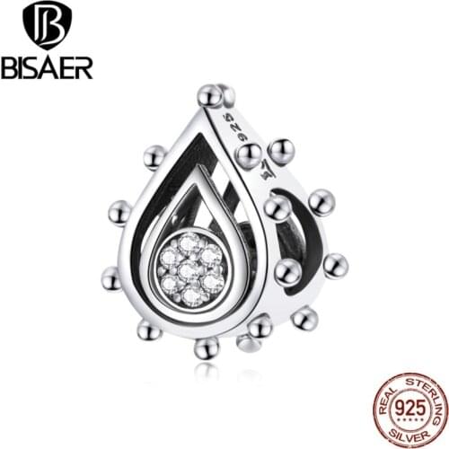 BISAER Budding Lotus Beads 925 Sterling Silver Flower Charms Pendant Fit DIY Original Bracelet Sterling Silve Jewelry ECC1723