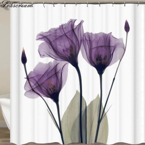 Floral Bath Shower CurtainsModern Purple Flower Bathroom Curtain Rose Waterproof Polyester Fabric Shower Curtain or Mat
