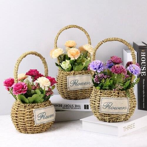 Home Office Decoration Garden Flower Rattan Basket Wedding Living Room Decoration Artificial Flowers Potted Easter Decor Flowers