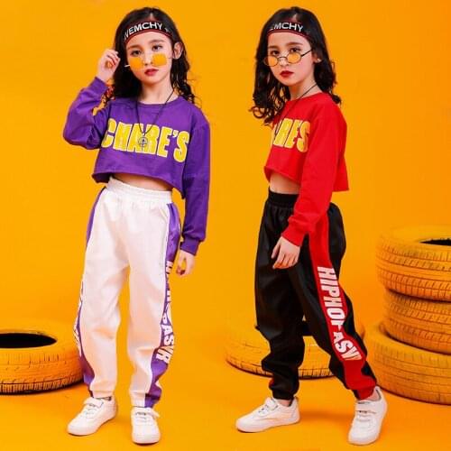 Kid Cool Hip Hop Clothing Crop Top Long Sleeve Shirt Casual Streetwear Jogger Pants for Girls Jazz Dance Costume Dancing Clothes
