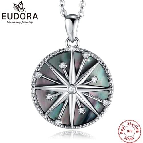 Eudora Unique Fashion North Star Necklace Mother of Pearl Abalone Shell Pendant Fritillary Jewelry with Gift Box D4